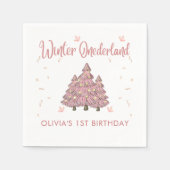 ピンクウィンターオネダーランドクリスマスツリー誕生日 スタンダードカクテルナプキン (正面)