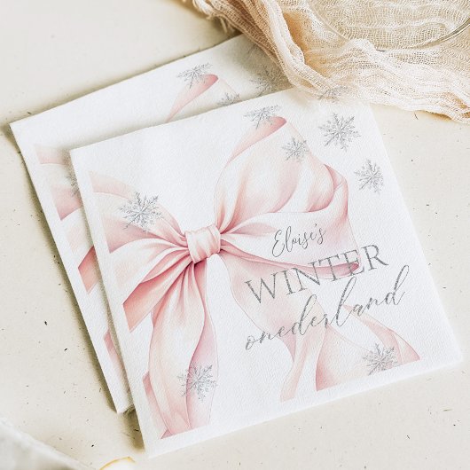 ピンクウィンターオネダーランドシルバーグリッター1st Birthday スタンダードカクテルナプキン