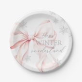ピンクウィンターオネダーランドシルバーグリッター1st Birthday ペーパープレート (正面)
