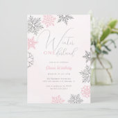 ピンクウィンターオネダーランドシルバーグリッター1st Birthday 招待状 (スタンド正面)