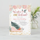 ピンクウィンターオネダーランドスリー誕生日の招待状 招待状 (スタンド正面)