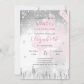 ピンクウィンターオネダーランド誕生日招待状 招待状 (正面)