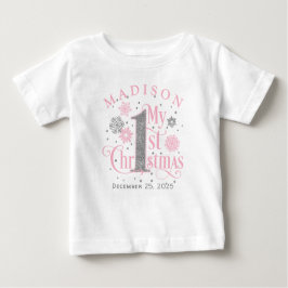 ピンクウィンターオネダーランド赤ちゃん女の子1st誕生日 ベビーTシャツ