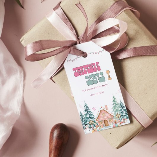 ピンクウィンターオネダーランド1歳サンキュー誕生日 ギフトタグ