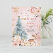 ピンクウィンターオンダーランドフローラフォレストディア誕生日 招待状 (スタンド正面)