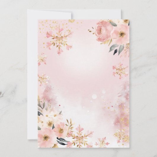 ピンクウィンターオンダーランドフローラフォレストディア誕生日 招待状 (裏面)