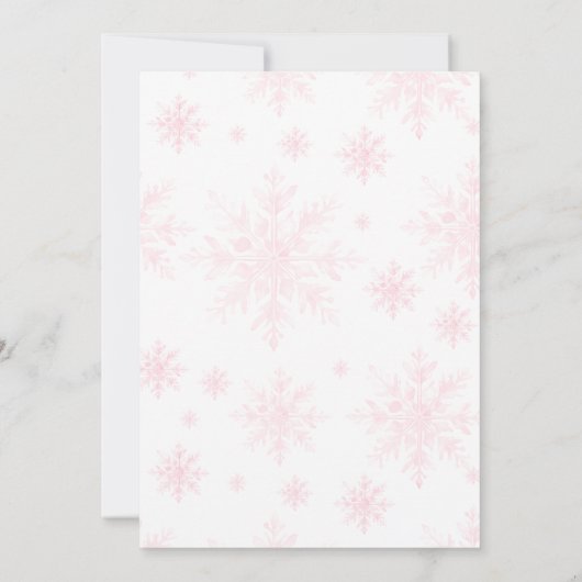 ピンクウィンターオーナメントオンパインモアベビーガールシャワー 招待状 (裏面)