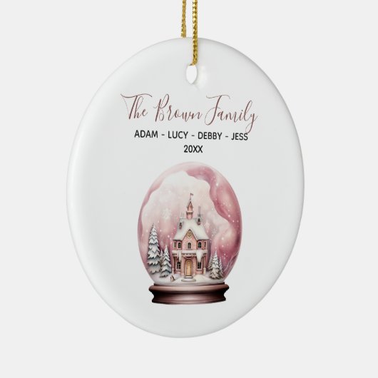 ピンクウィンタークリスタルボールクリスマスハウスファミリー セラミックオーナメント (右)