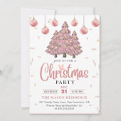 ピンクウィンタークリスマスツリーズホリデーパーティー 招待状 (正面)