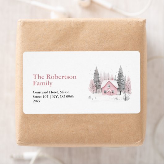 ピンクウィンターコテージクリスマス住所 シール (インサイチュ)