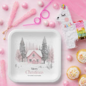ピンクウィンターコテージクリスマス ペーパープレート (パーティー)