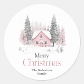 ピンクウィンターコテージクリスマス ラウンドシール (正面)