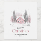 ピンクウィンターコテージクリスマス ワインラベル (シングルラベル)