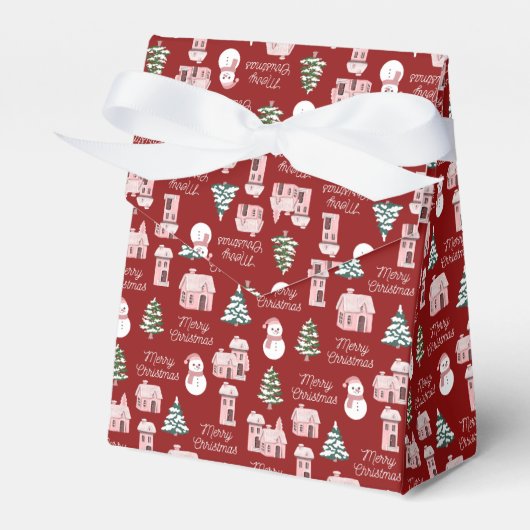 ピンクウィンターコテージパインツリーズホリデークリスマス フェイバーボックス (正面サイド)