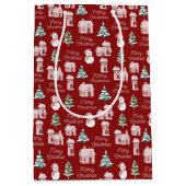 ピンクウィンターコテージパインツリーズホリデークリスマス ミディアムペーパーバッグ (正面)