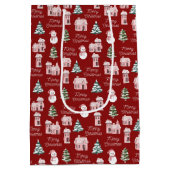 ピンクウィンターコテージパインツリーズホリデークリスマス ミディアムペーパーバッグ (裏面)