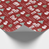 ピンクウィンターコテージパインツリーズホリデークリスマス ラッピングペーパー (角)