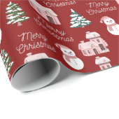 ピンクウィンターコテージパインツリーズホリデークリスマス ラッピングペーパー (ロールコーナー)
