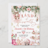 ピンクウィンタースイーツツチュバレリーナ誕生日ガール 招待状 (正面)