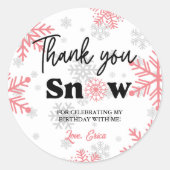 ピンクウィンタースノーフレークサンキュー誕生日 ラウンドシール (正面)