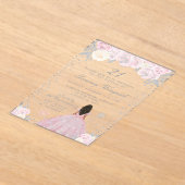 ピンクウィンターダークスキンプリンセス誕生日パーティー アクリル招待状 (レイダウン)