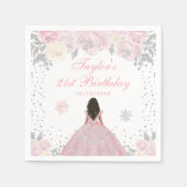 ピンクウィンターダークスキンプリンセス誕生日パーティー スタンダードカクテルナプキン (正面)