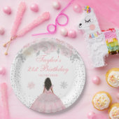 ピンクウィンターダークスキンプリンセス誕生日パーティー ペーパープレート (パーティー)