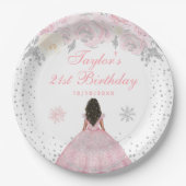 ピンクウィンターダークスキンプリンセス誕生日パーティー ペーパープレート (正面)