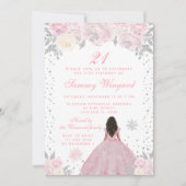 ピンクウィンターダークスキンプリンセス誕生日パーティー 招待状 (正面)