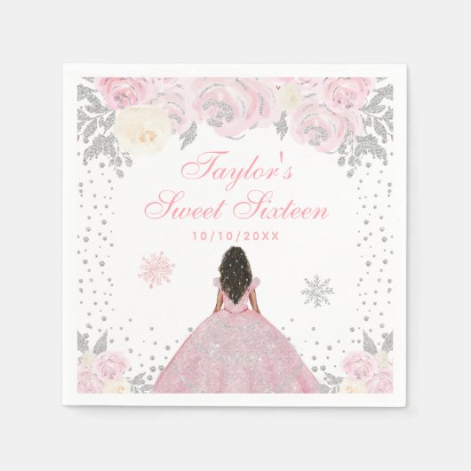 ピンクウィンターダークスキンプリンセスSweet sixteen スタンダードカクテルナプキン (正面)
