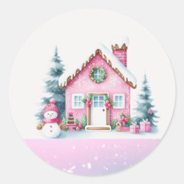 ピンクウィンタービレッジジンガーブレッドハウス ラウンドシール