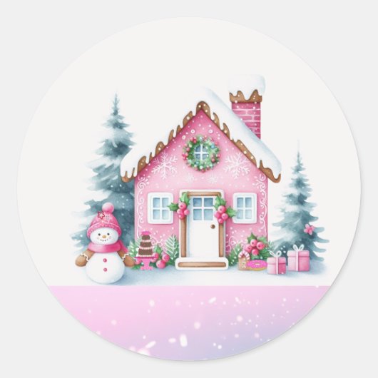ピンクウィンタービレッジジンガーブレッドハウス ラウンドシール (正面)
