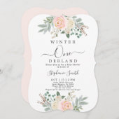 ピンクウィンターファースト誕生日招待状 招待状 (正面/裏面)