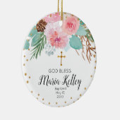 ピンクウィンターフローラパーソナライズされたガールバプテスマ セラミックオーナメント (右)