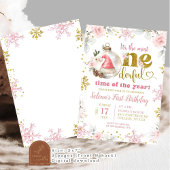 ピンクウィンターフローラファーストオンダーフル誕生日ガール 招待状