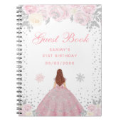 ピンクウィンターブラウンヘアプリンセス誕生日パーティー ノートブック (正面)