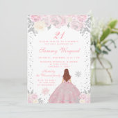 ピンクウィンターブラウンヘアプリンセス誕生日パーティー 招待状 (スタンド正面)