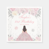 ピンクウィンターブルネットヘアプリンセス誕生日パーティー スタンダードカクテルナプキン (正面)