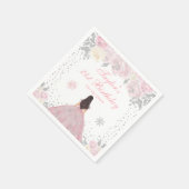 ピンクウィンターブルネットヘアプリンセス誕生日パーティー スタンダードカクテルナプキン (角)