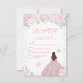 ピンクウィンターブルネットヘアプリンセスSweet sixteen 出欠カード (正面)