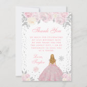 ピンクウィンターブロンドヘアプリンセス誕生日パーティー サンキューカード (正面)