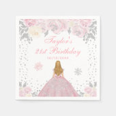 ピンクウィンターブロンドヘアプリンセス誕生日パーティー スタンダードカクテルナプキン (正面)