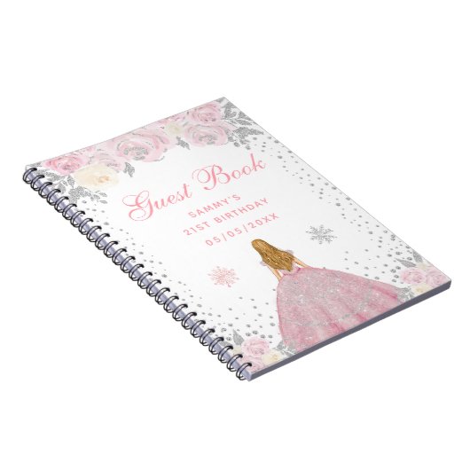 ピンクウィンターブロンドヘアプリンセス誕生日パーティー ノートブック (右側)