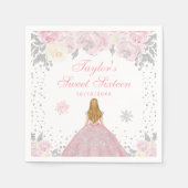 ピンクウィンターブロンドヘアプリンセスSweet sixteen スタンダードカクテルナプキン (正面)