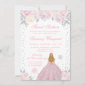 ピンクウィンターブロンドヘアプリンセスSweet sixteen 招待状 (正面)