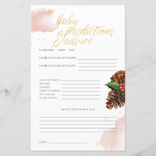 ピンクウィンターベビーシャワーベビー予測とアドバイス (正面)