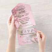 ピンクウィンターベリーフローラクリスマスイムリスト オールインワン招待状 (貼ってはがせる)