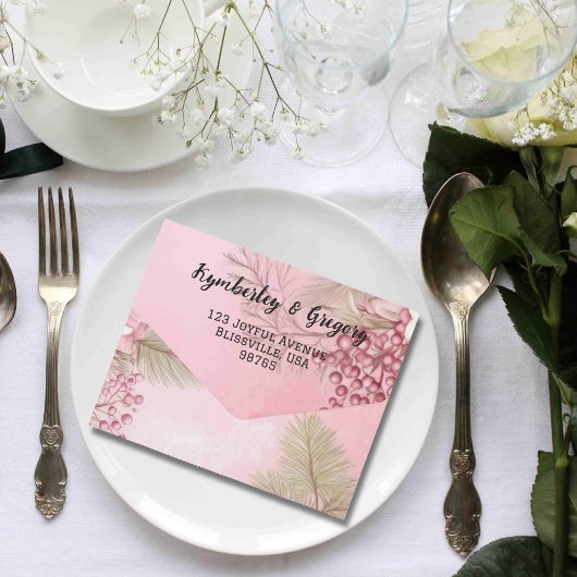 ピンクウィンターベリーフローラクリスマスイムリスト オールインワン招待状