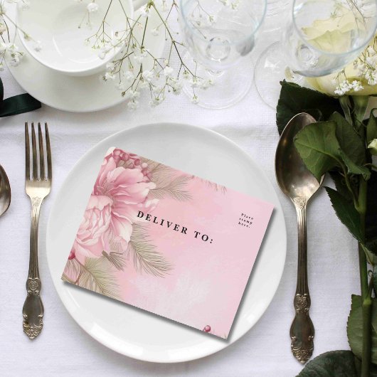 ピンクウィンターベリーフローラクリスマスイムリスト オールインワン招待状