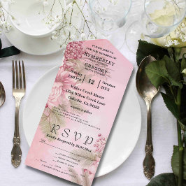 ピンクウィンターベリーフローラクリスマスイムリスト オールインワン招待状